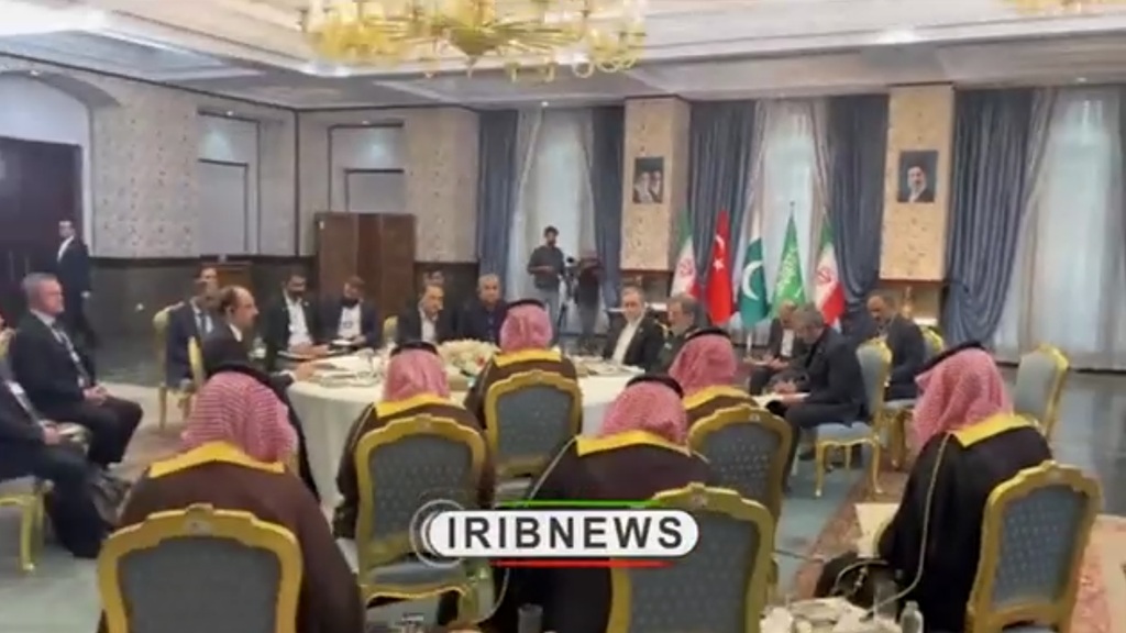 <i>IRIB TV via CNN Newsource</i><br/>The meeting marks the first high-level contact between Iran and Saudi Arabia since Yemen’s Iran-backed Houthis escalated attacks against Saudi targets last month.