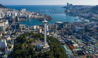 Overlooking the city with Busan Tower in Yongdusan Park. Nampo-dong