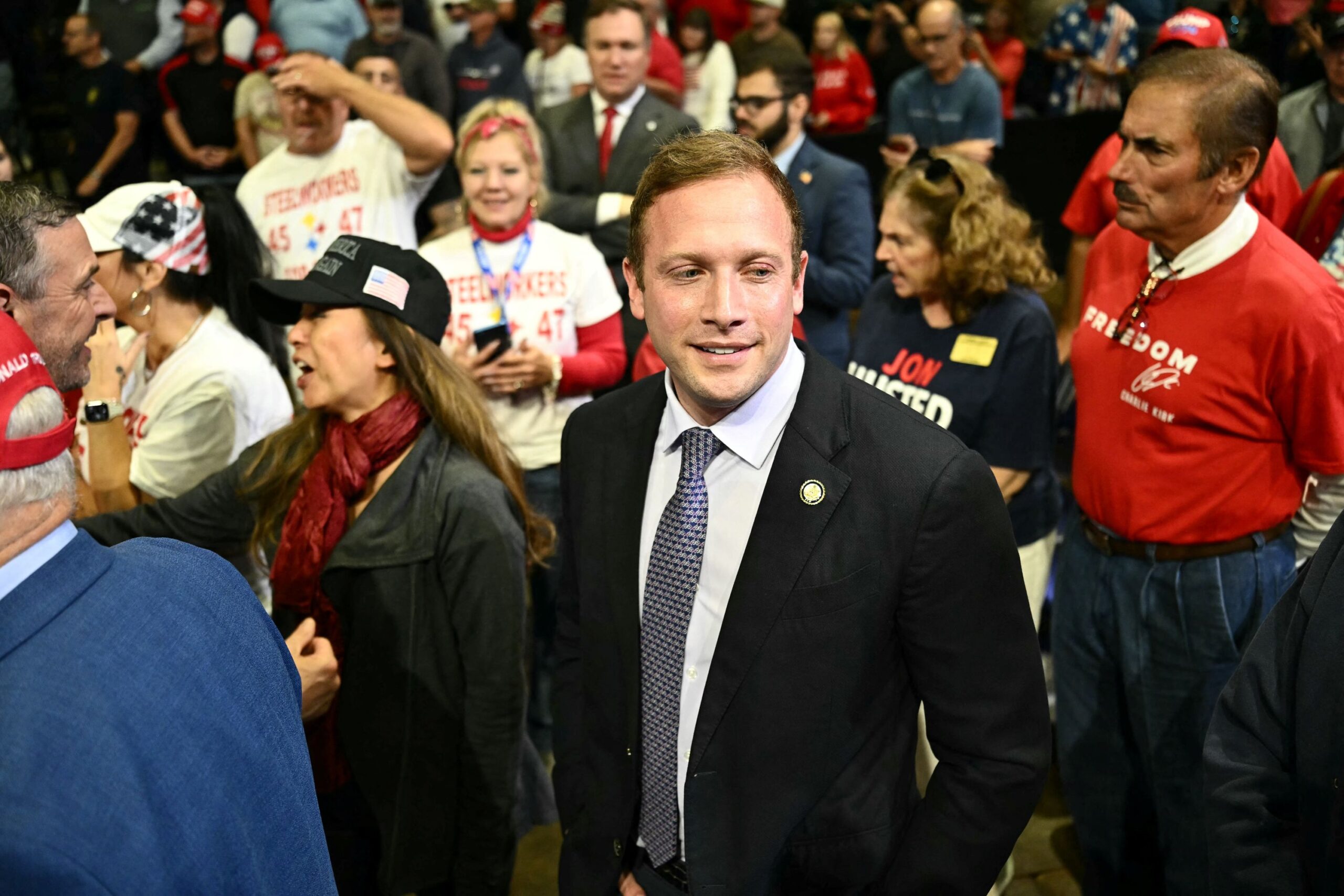 <i>Kent Nishimura/AFP/Getty Images via CNN Newsource</i><br/>Ohio Republican Rep. Max Miller in attendance ahead of President Donald Trump speaking during a campaign rally in Youngstown