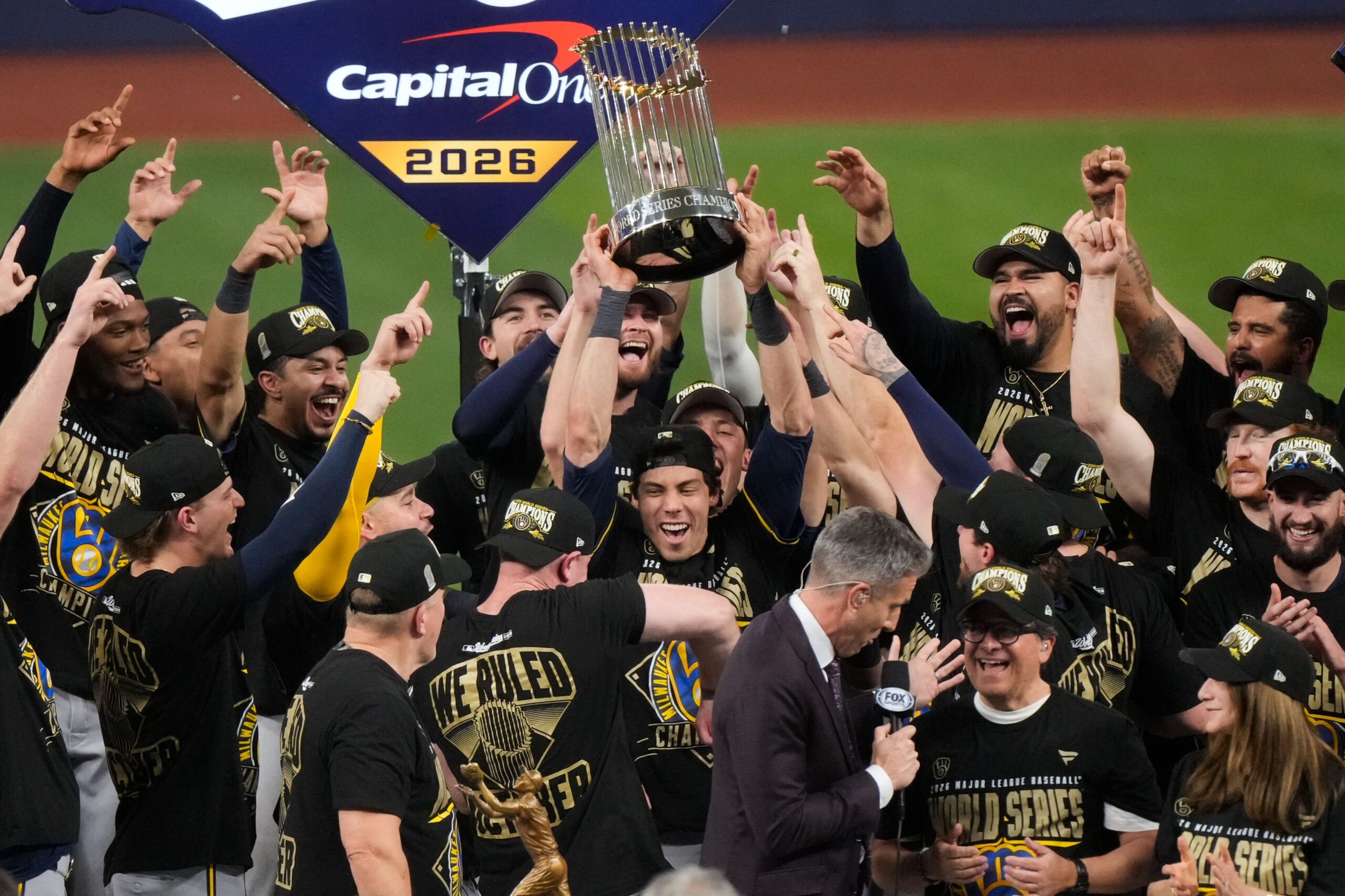 <i>John Fisher/Getty Images via CNN Newsource</i><br/>Major League Baseball commissioner Rob Manfred talks to the media before Game 1 of the World Series.