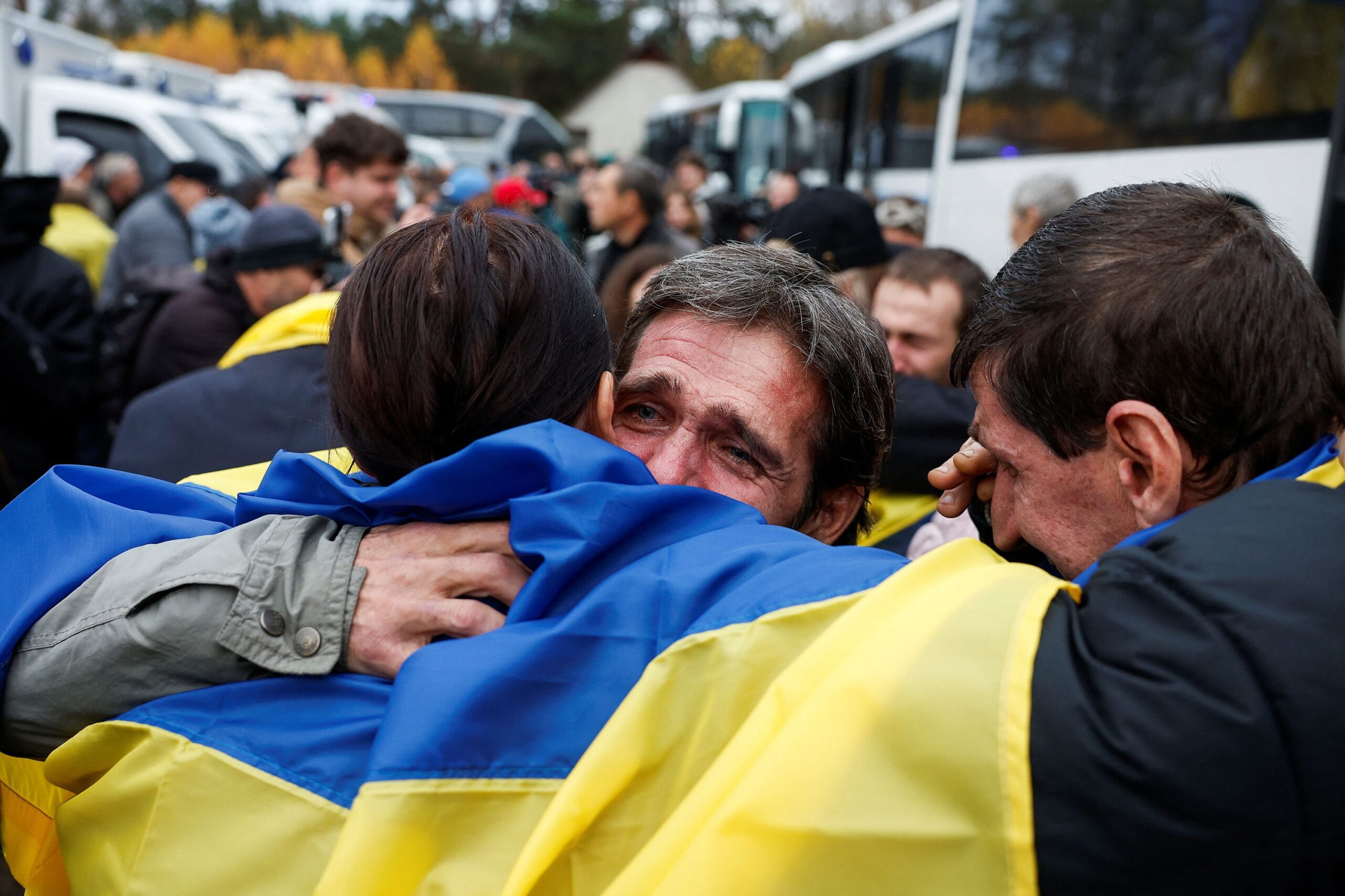 <i>Valentyn Ogirenko/Reuters via CNN Newsource</i><br/>Residents evacuated during a humanitarian mission from the Russian-occupied town of Oleshky