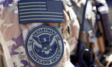 The US Department of Homeland Security logo on the uniform of an officer in San Diego on September 25