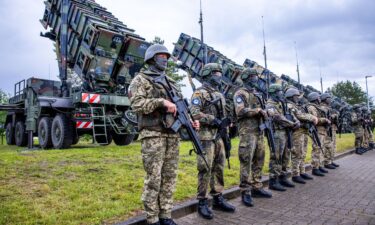 Ukrainian and German soldiers conduct training on the US-made Patriot air defense missile system at a military training area in Germany in 2024.