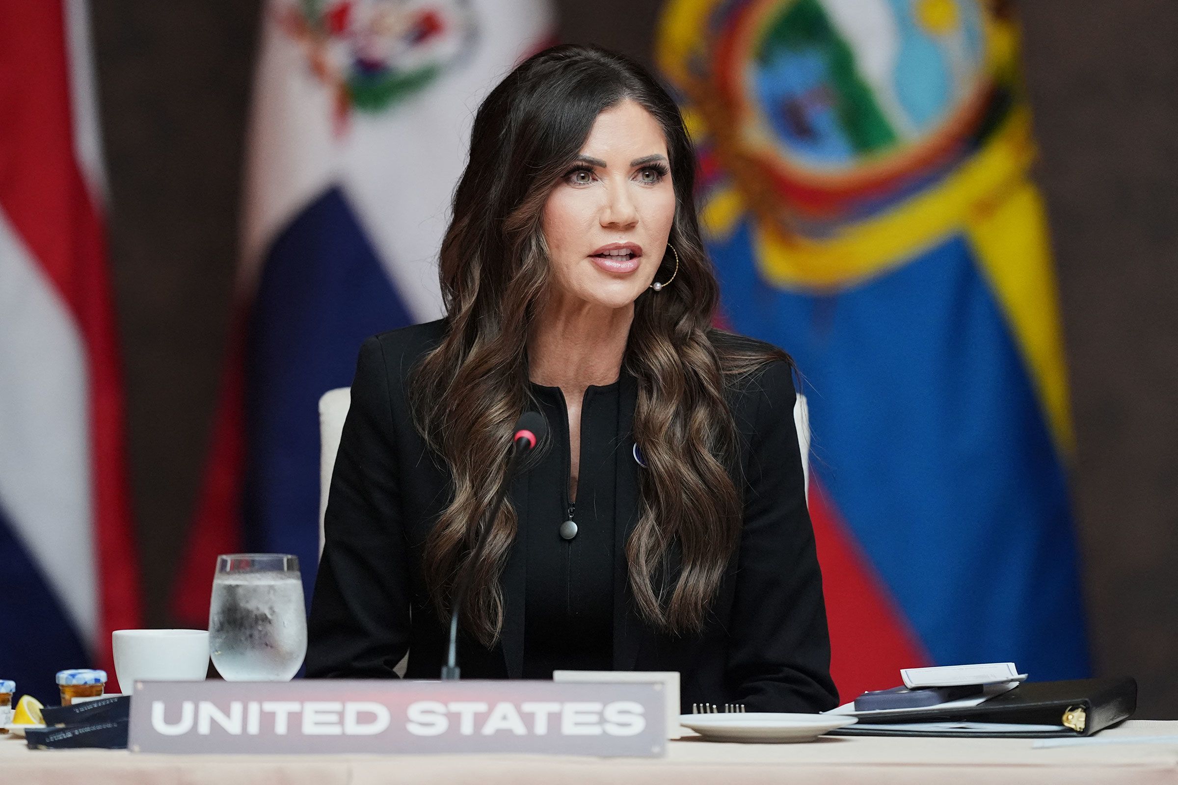 <i>Rebecca Blackwell/Pool/AFP/Getty Images/File via CNN Newsource</i><br/>US Secretary of Homeland Security Kristi Noem delivers remarks during a working lunch at the