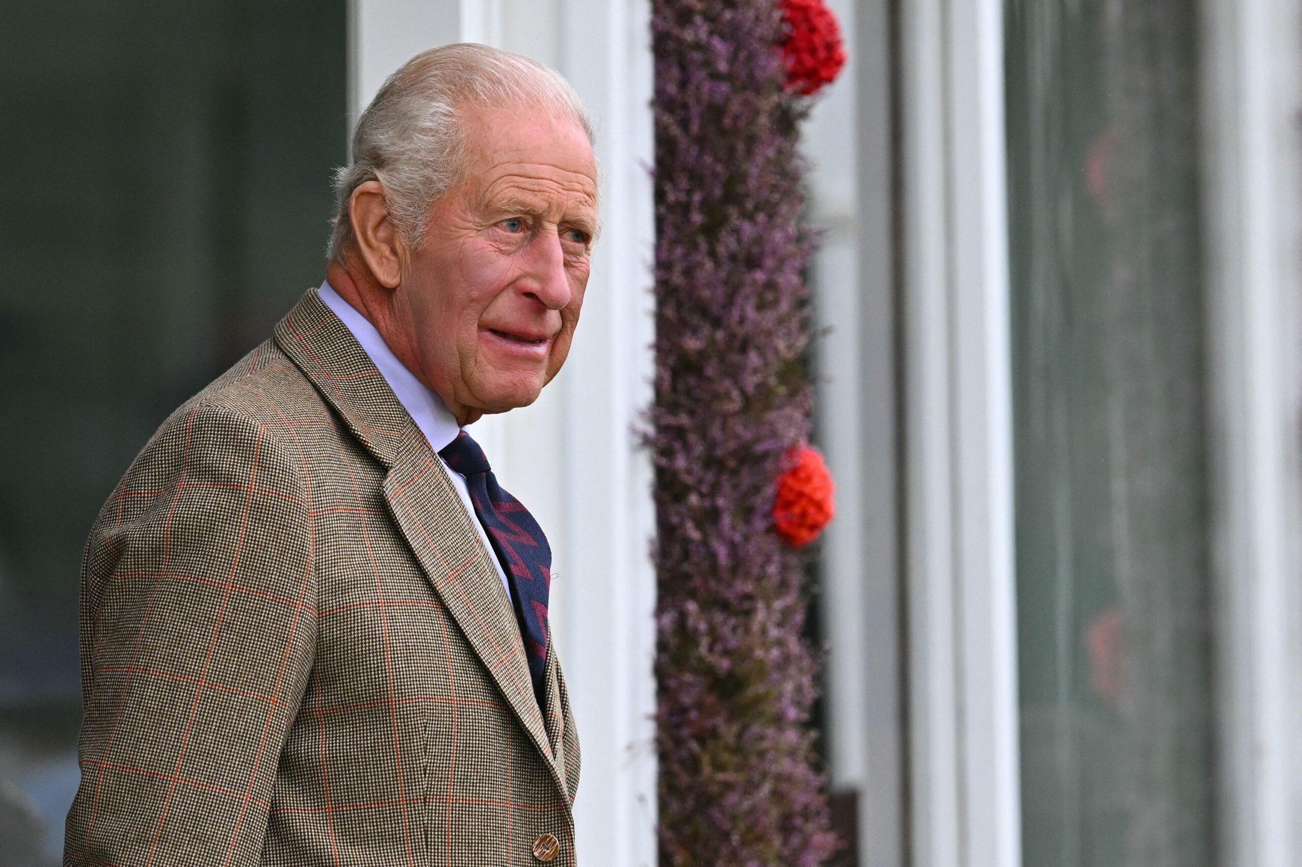 <i>Andy Buchanan/AFP/Getty Images via CNN Newsource</i><br/>Britain's King Charles III looks on before departing after attending the annual Braemar Gathering in Braemar